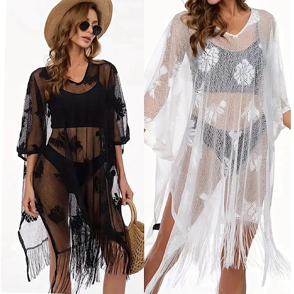 Floral Mesh fringe Coverups - Picture 1 of 5